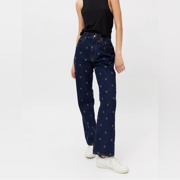 BDG High Waist Baggy Horseshoe Embroidered Dark Wash Cowboy Jeans size 27 - Picture 9 of 16